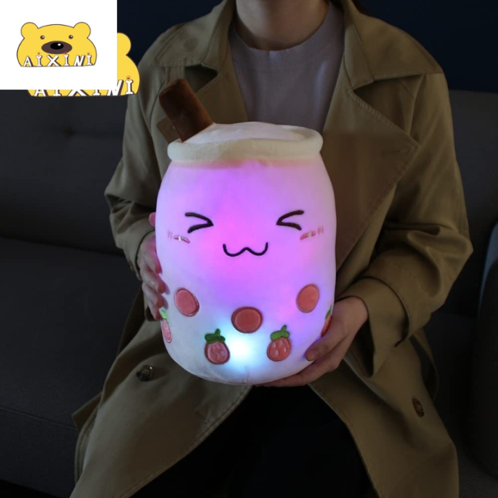 LED Light Up Boba Stuffed Plush Bubble Tea Pillow Cute Plushie Doll Cushion Plushy Colorful Night Lights Glowing Super Soft Gift