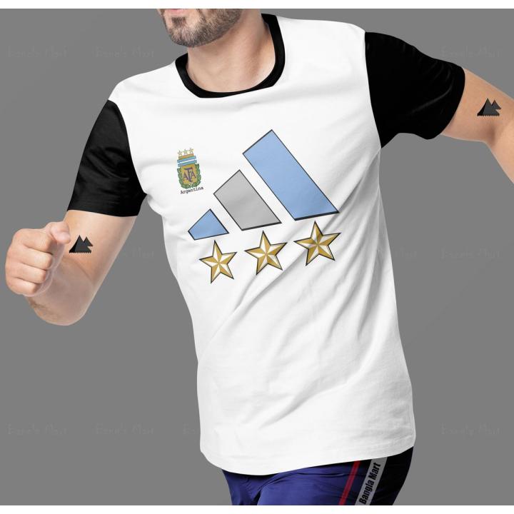 Black Neck-Sleeve New Classy Adi_das Design With Argentina Football Logo - T Shirt