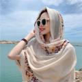 Soft Cotton Hijab Scarf Embroidery Floral Shawls For Women Muslim Solid Pashmina Autumn Wraps Headband 2023 New Design 180*90cm. 