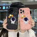 Hontinga for Samsung Galaxy A13 4G Back Cover PU Leather Space Astronaut Case Soft Silicone Edge Phone Cases.