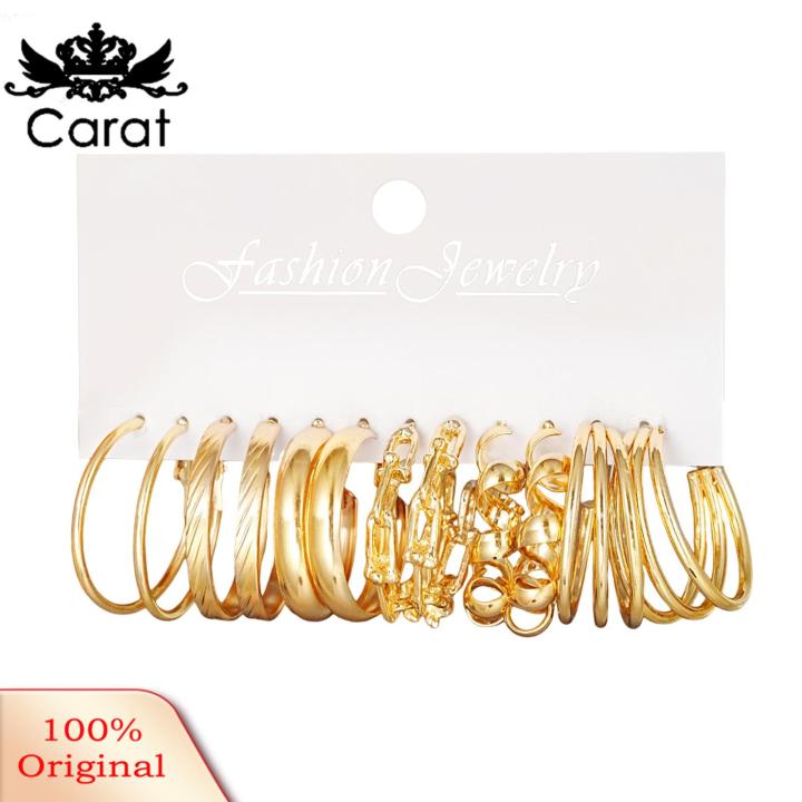 Carat Club Ear Hoops 6 Pairs Women's Retro Ear Hoops Set Lightweight Anti-rust Earrings for Club Party Various Shapes Colors Style Jewelry Geometric Earrings