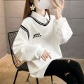 Shirt Collar False Two-Piece Sweaters Female Student Korean Style Loose-Fitting Autumn/Winter Wear Thin Fleece-Lined Thicken Lazy StyleinsTide.