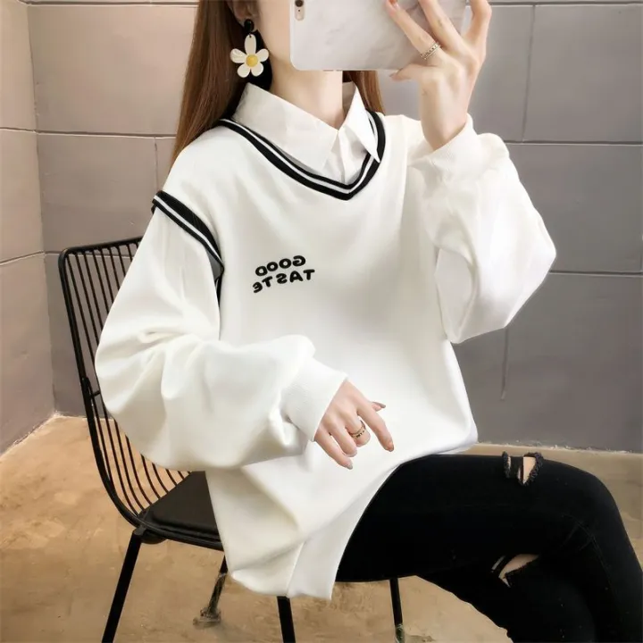 Shirt%20Collar%20False%20Two-Piece%20Sweaters%20Female%20Student%20Korean%20Style%20Loose-Fitting%20Autumn/Winter%20Wear%20Thin%20Fleece-Lined%20Thicken%20Lazy%20StyleinsTide%20-%20Image%202