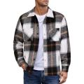 Men Vintage Shirt Jacket Men's Plaid Print Shirt Coat Casual Button Down Jacket with Long Sleeve Fleece Shacket for Autumn.