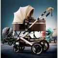 Baby Stroller 3 in 1 High Landscape Baby Stroller 3 in 1 Travel Baby Carriage Reversible Baby Cart Pink Pushchair with Car Seat. 