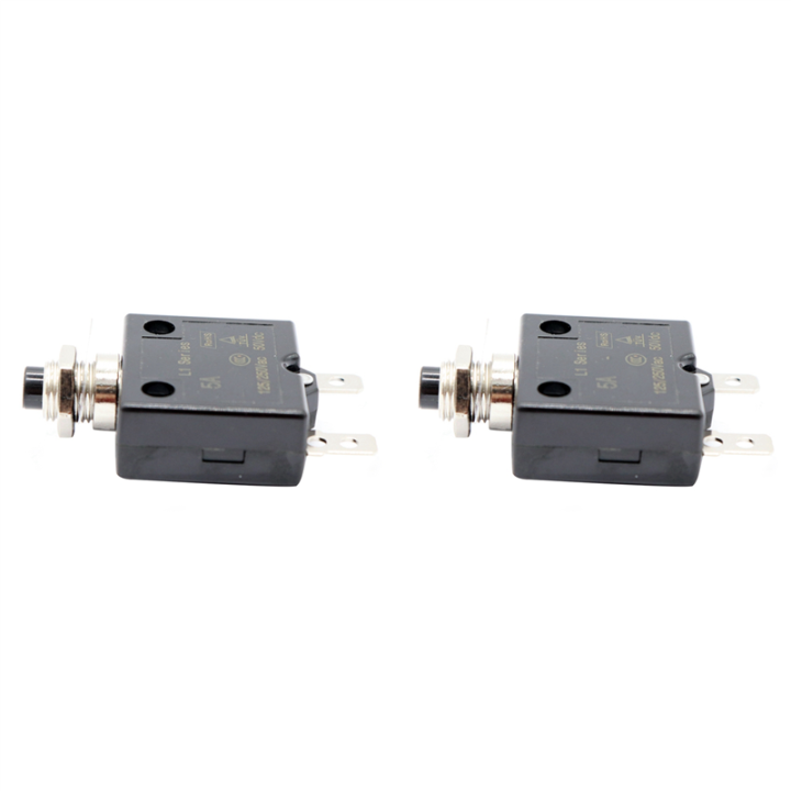 2X 5A Circuit Breaker 12V/24V Push Button Resettable Thermal Circuit Breaker Panel Mount with Waterproof Cap