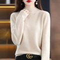 100% Wool Cashmere Sweater Women's Knitted Sweater Half High Collar Long Sleeve Pullover Autumn and Winter Fashion Warm Top.