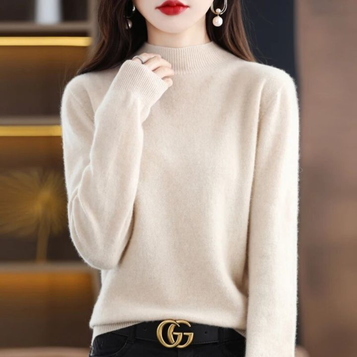 100%25%20Wool%20Cashmere%20Sweater%20Women's%20Knitted%20Sweater%20Half%20High%20Collar%20Long%20Sleeve%20Pullover%20Autumn%20and%20Winter%20Fashion%20Warm%20Top%20-%20Image%203