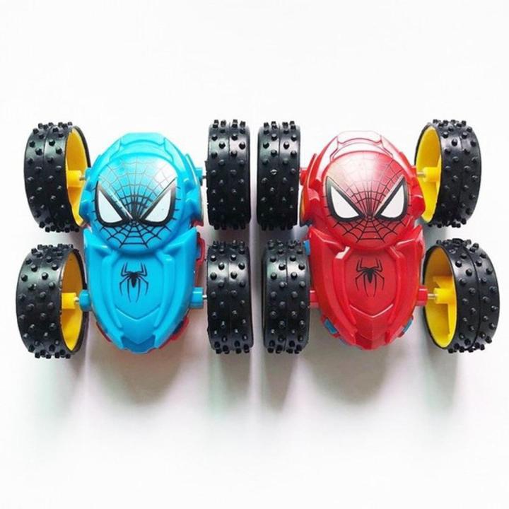 Spiderman Stunt Car Toy Multicolor Spiderman Friction Car Two Sided Push gmo Plastic Rubber Stunt Car For Kids