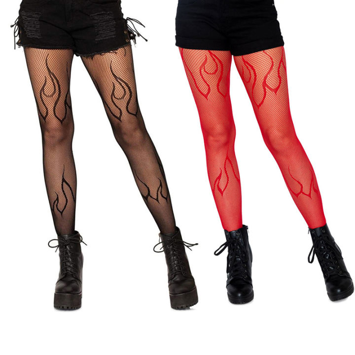 Flame Fishnet Stockings Pantyhose Stockings Hot Girl Pantyhose Elastic Tigh