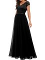 Women Lace Patchwork Maxi Long Evening Dress Solid Color Backless V Neck High Waist Dress Wedding Party Dress. 