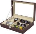 All Season Dual-Function Watch and Sunglasses Display Case – Premium PU Leather Organizer for Men's Accessories (6 Slots + 3 Compartments).