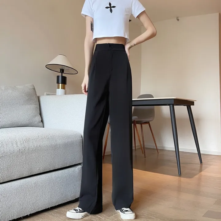 Women%20Korean%20Leisure%20Wide%20Leg%20Trousers%20Girls%20High%20Waisted%20Casual%20Concise%20Solid%20Color%20Formal%20Pants%20Female%20Slim%20Fit%20Loose%20Slacks%20-%20Image%206
