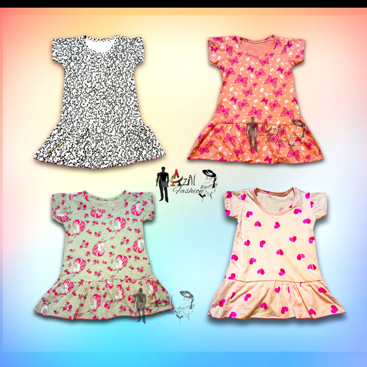 4 Pieces Multi color Printed Girls Frock by Any Color, print