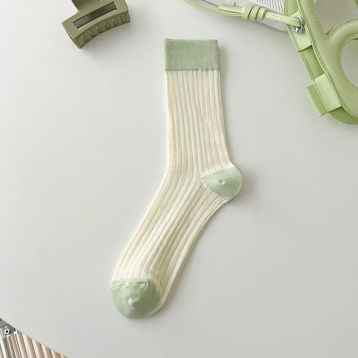 suxinaimin%20Spring%20and%20Summer%20New%20Socks%20Women's%20Japanese%20Style%20Mid-Calf%20High%20Length%20Cotton%20Socks%20Versatile%20Contrast%20Color%20Thin%20Bunching%20Socks%20-%20Image%208