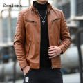 Samlona Plus Size Mens Pu Leather Jackets 2022 European Style Fashion Jacket Biker Faux Leather Coats Red Blue Zipper Overcoats.