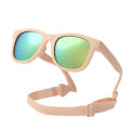 0-24 Months Newborn Baby Bendable Flexible Polarized Sunglasses with Strap Infant Boy Girls Square Silicone Frame Mirrored UV400.