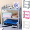 Storing Blue/Pink/White Three-Layer Storage Rack Adjustable Multifunctional Plastic Desk Shelves Hollow Assembled Stationery. 