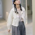 IELGY women's korean style loose raw edge light purple denim jacket.
