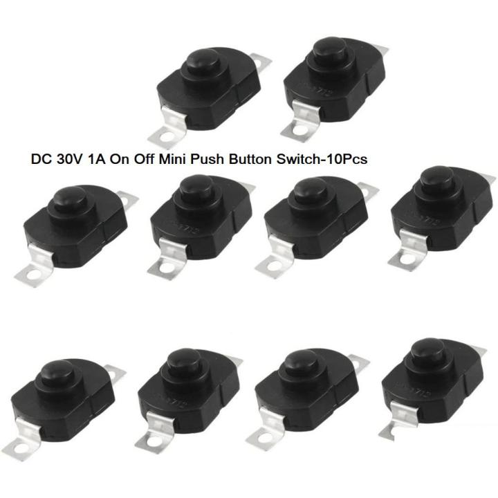 10Pcs- BLACK Color DC 30V 1A Flashlight Latching ON OFF Mini Push Button Switch 17x12x9.5mm For Table Lamp Flashlight Button LED Torch Light Switches DIY