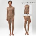 2/3 Pieces Fitness Yoga Set Women Solid Color Stretch Athletic Suit Bra Zipper Jacket High Waist Leggings Female Sportswear.