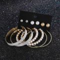 Trendy 6 Pairs = 12 Pcs Pearl Stud and Hoop Earrings for Women Popular Statement Earrings Set for Girls. 