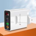 4 Ports Quick Charger Head 2 Type-C 45W Multi Plug Wall Charger 2 USB Phone Charging Adapter Digital Display for iPhone Huawei. 