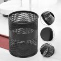 "Black Metal Mesh Round Pen Holder - Multifunctional Desk Organizer, Durable & Fireproof, High-Temperature Resistant, Coated Finish, 9.5 x 8.5 cm, Ideal for Office & Home, 1 Piece".