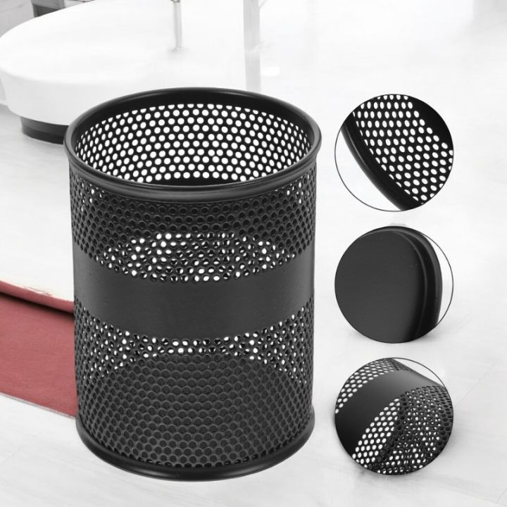 "Black Metal Mesh Round Pen Holder - Multifunctional Desk Organizer, Durable & Fireproof, High-Temperature Resistant, Coated Finish, 9.5 x 8.5 cm, Ideal for Office & Home, 1 Piece"