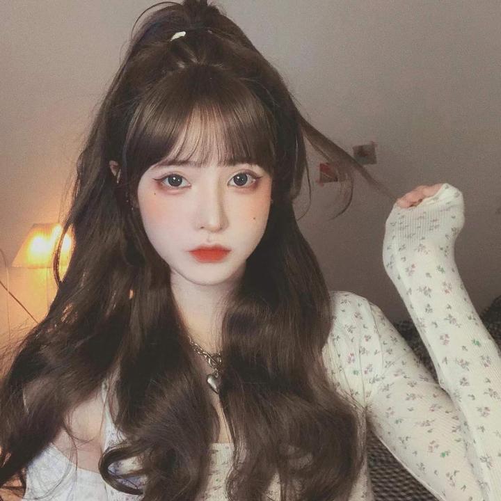 Wig Women's Long Hair Natural Full-Head Wig Net Red Sun Often round Face Big Wave Long Curly Hair Simulation Human Hair Silk Can't Sleep