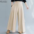 ZANZEA Women Elastic Waist Wide Leg Pants Loose Autumn Trousers Culottes Elegant Office Ladies Casual Palazzo Work Pantalon. 