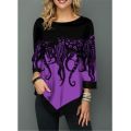 Spring Summer Irregular Print 3/4 Sleeve T-Shirts Women Clothing Fashion Casual Tops Plus Size Loose Pullovers Tee Shirt Femme.