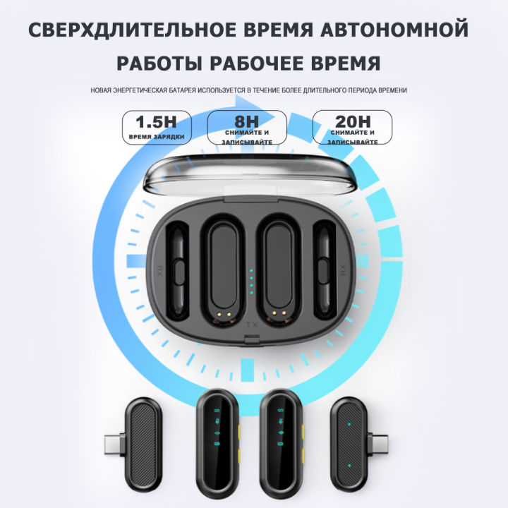 BOMGE%202-Pack%20Professional%20Wireless%20Lavalier%20Microphones%20with%202%20Receivers%20for%20Android,%20iPhone%20iPad,%20Record%20with%202%20Phones%20Simultaneously,%20Noise%20Reduction%20Plug%20and%20Play%20Clip%20Included%20on%20Lavalier%20Microphone%20-%20Image%205