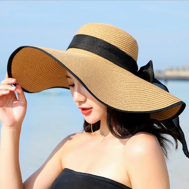 Summer%20Large%20Brim%20Straw%20Hat%20Floppy%20Wide%20Brim%20Sun%20Cap%20Bowknot%20Beach%20Foldable%20Hats%20%20Hats%20for%20Women%20-%20Image%203