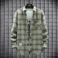 Men Harajuku Plaid Shirt Cotton Casual Korean Shirts Male Long Sleeve Casual Blouses Tops Spring Autumn Loose Checkboard Outwear.