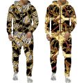 Luxury Golden Pattern Men's 3D Print Zipper Hoodie/Tracksuit Set Baroque Court Crown Vintage Street Wear Men/Women Clothing Suit.