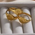 2023 Creative Eagraved Facial Expression of Moon Sun Star Gold Plated Ring Tarnish Free Stainless Steel Godness Signet Ring. 