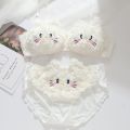 Fluffy Cat Cartoon Plush Bra Panty Set Cozy Mid-Rise Bikini Briefs Cute Underwear for Women Comfortable Lingerie for women.