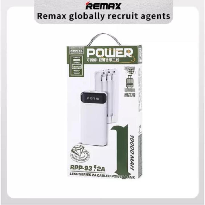 Remax 10000mah Powerbank with Attached 3-in-1 Charging Cable