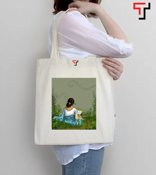 Customizely%20Illustrated%20bengali%20girl%20with%20saree%20Printed%20Black%20and%20White%20Canvas%20Tote%20Bag%20with%20Zipper%20for%20Girls%20-%20Image%208