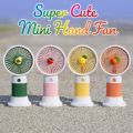 Mini Portable Handheld Fan USB Rechargeable Strong Wind Cute Cartoon Fruit Design with Phone Holder & Base. 