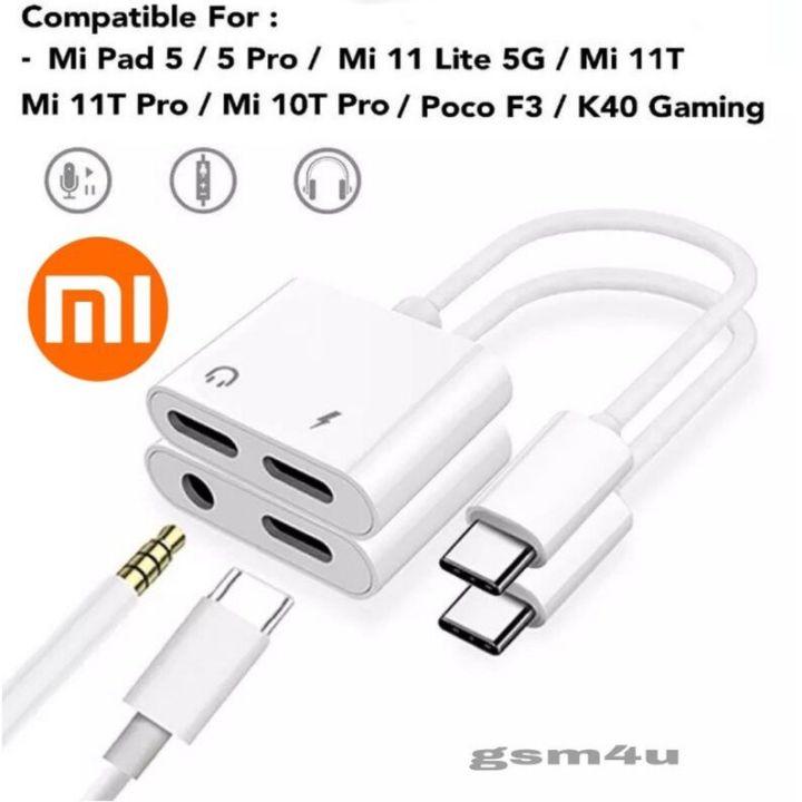 Xiaomi Mi Pad 5 11T Pro 10T 9 Poco F3 K30 Audio Gaming Adapter Earphone USB Type C 2 in 1 Converter Music Fast Charging