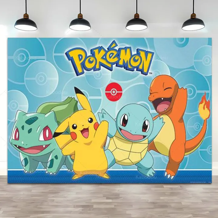 Kids Birthday Party Backdrop Pokemon Theme Decoration Pikachu Photography Background Pocket Monster Event Wall Photo Banner