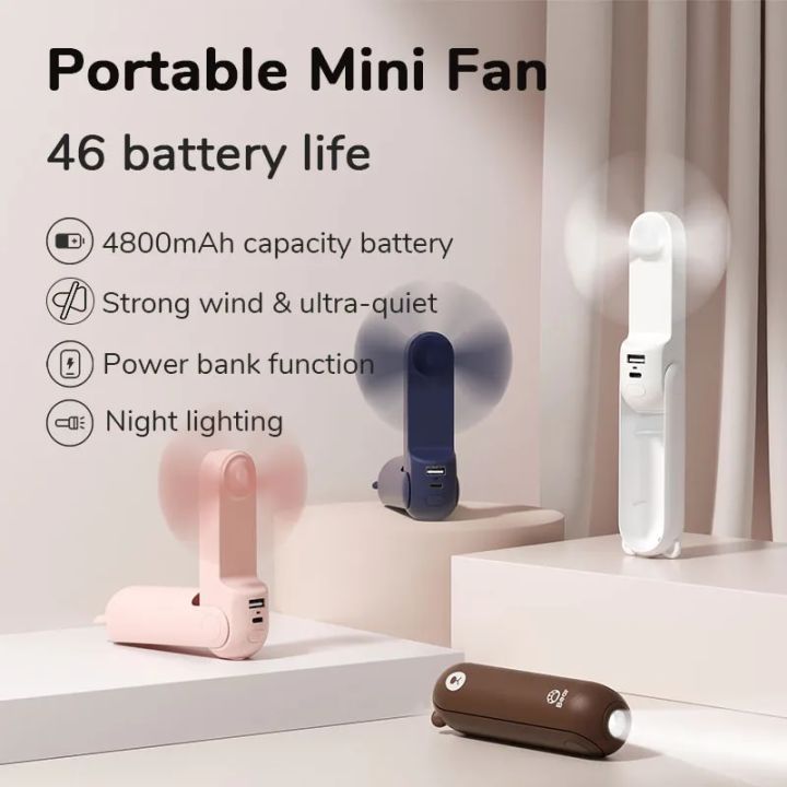 【NEW】 JISULIFE Portable Fan Mini Handheld Fan USB 4800Mah Recharge Hand Held Small Pocket Fan With Power Bank Flashlight Feature