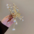 Large Butterfly Hair Claw Clips Gold Flower Lily of The Valley Violet Hair Claw Clips with Tassel Metal Pearl Nonslip Clamps Hair Styling Accessories for Thick Long Hair Women. 