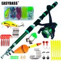 1.8M Travel Fishing Gear Telescopic Fishing Rod Full Kits Fishing Pole Casting Rod Fishing Rod Reel Set Spincast Fishing Reel Hooks Feeder Rod Combo Fishing. 