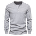 Autumn Henley Collar T Shirt Men Casual Solid Color Long Sleeve T Shirt for Men High Quality 100% Cotton Fashion Mens T Shirts.