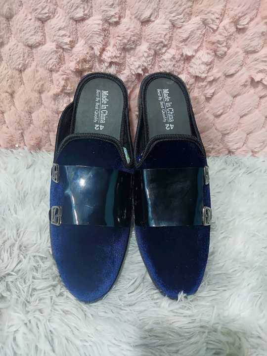 Velvet Fabrics Half Shoe Black Color For Men