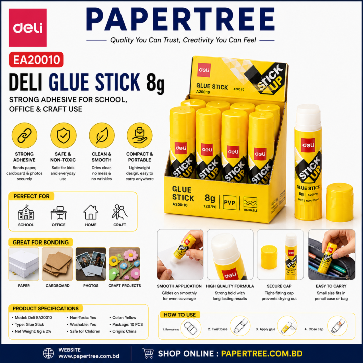 Deli EA20010 Glue Stick 8g Strong Adhesive for School Office & Craft Use