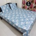 Double (King) Size Bedsheet Cotton Blend Fabric grey  Multicolor Print with two Pillow Covers IS 04. 